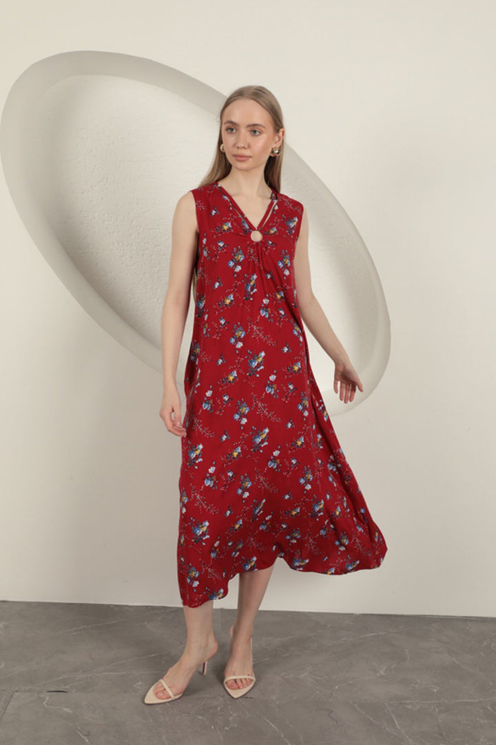 KKT Viscose Fabric Floral Patterned Dress-Red - Clifton
