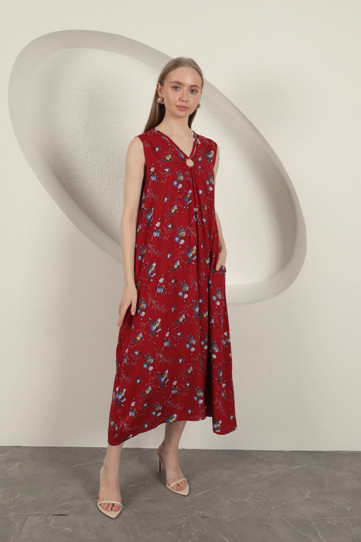 KKT Viscose Fabric Floral Patterned Dress-Red - Clifton