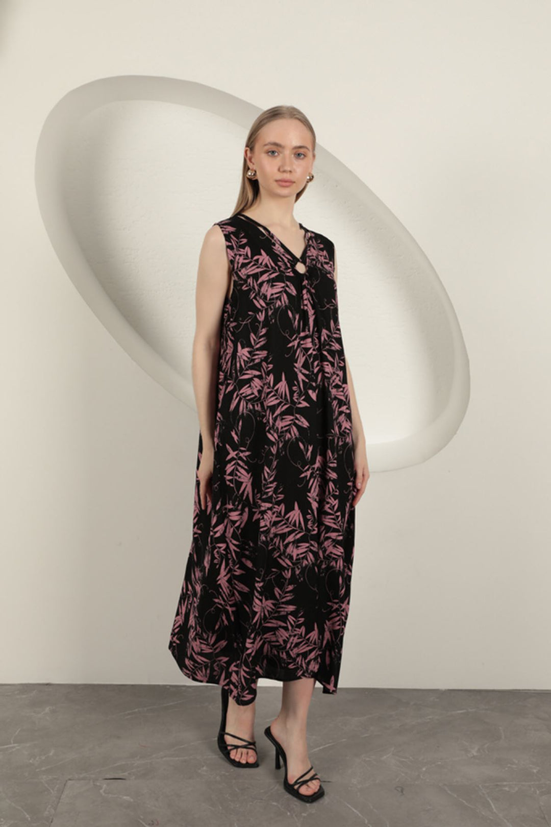 KKT Viscose Fabric Leaf Patterned Dress-Pink - Gallatin