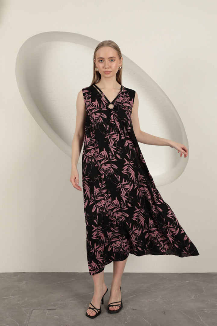 KKT Viscose Fabric Leaf Patterned Dress-Pink - Gallatin