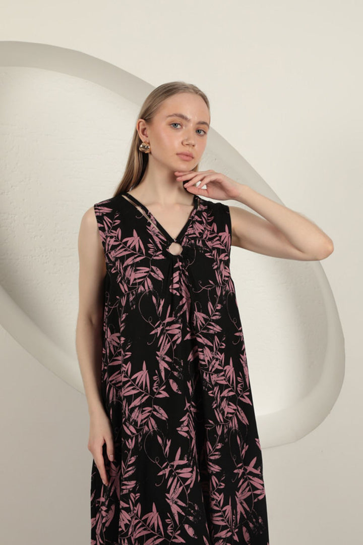 KKT Viscose Fabric Leaf Patterned Dress-Pink - Gallatin