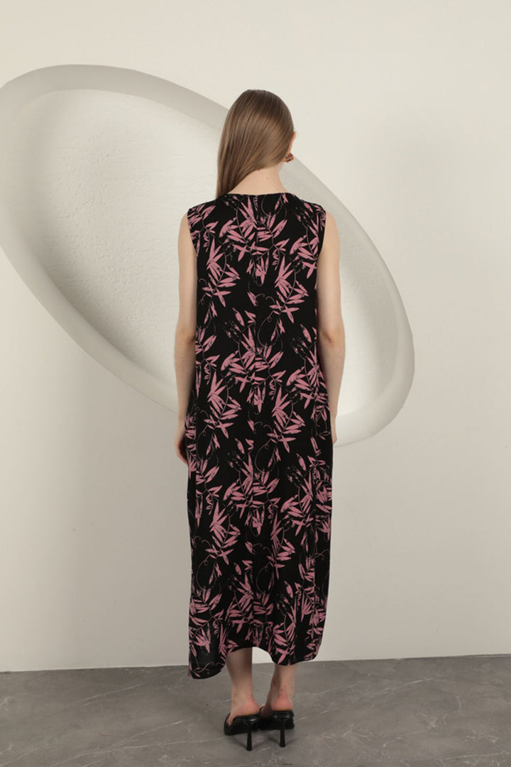 KKT Viscose Fabric Leaf Patterned Dress-Pink - Gallatin
