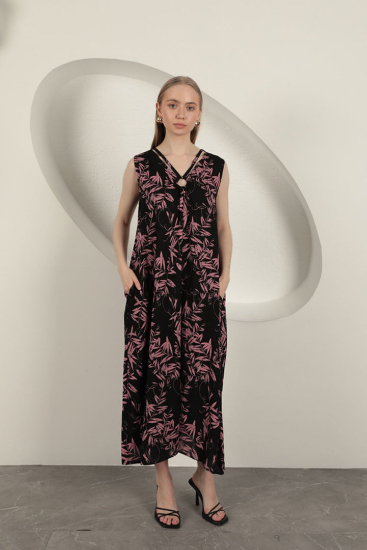 KKT Viscose Fabric Leaf Patterned Dress-Pink - Gallatin