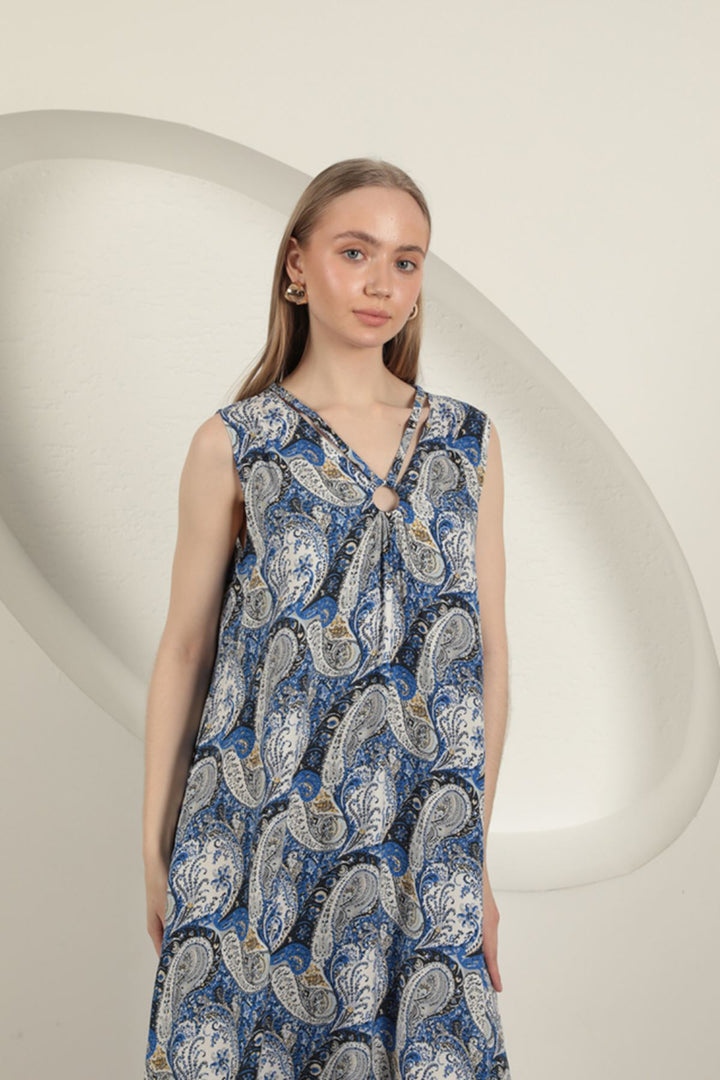 KKT Viscose Fabric Ethnic Patterned Dress-Sax - Portsmouth