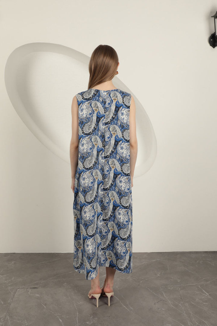 KKT Viscose Fabric Ethnic Patterned Dress-Sax - Portsmouth