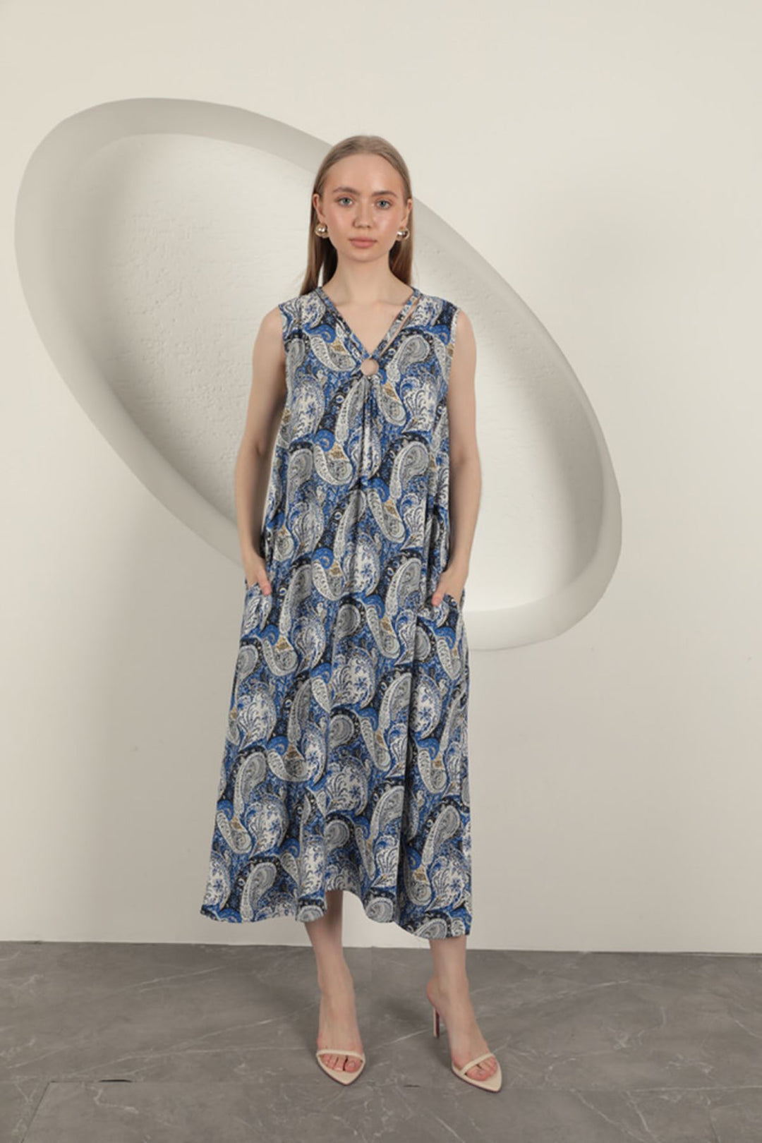 KKT Viscose Fabric Ethnic Patterned Dress-Sax - Portsmouth