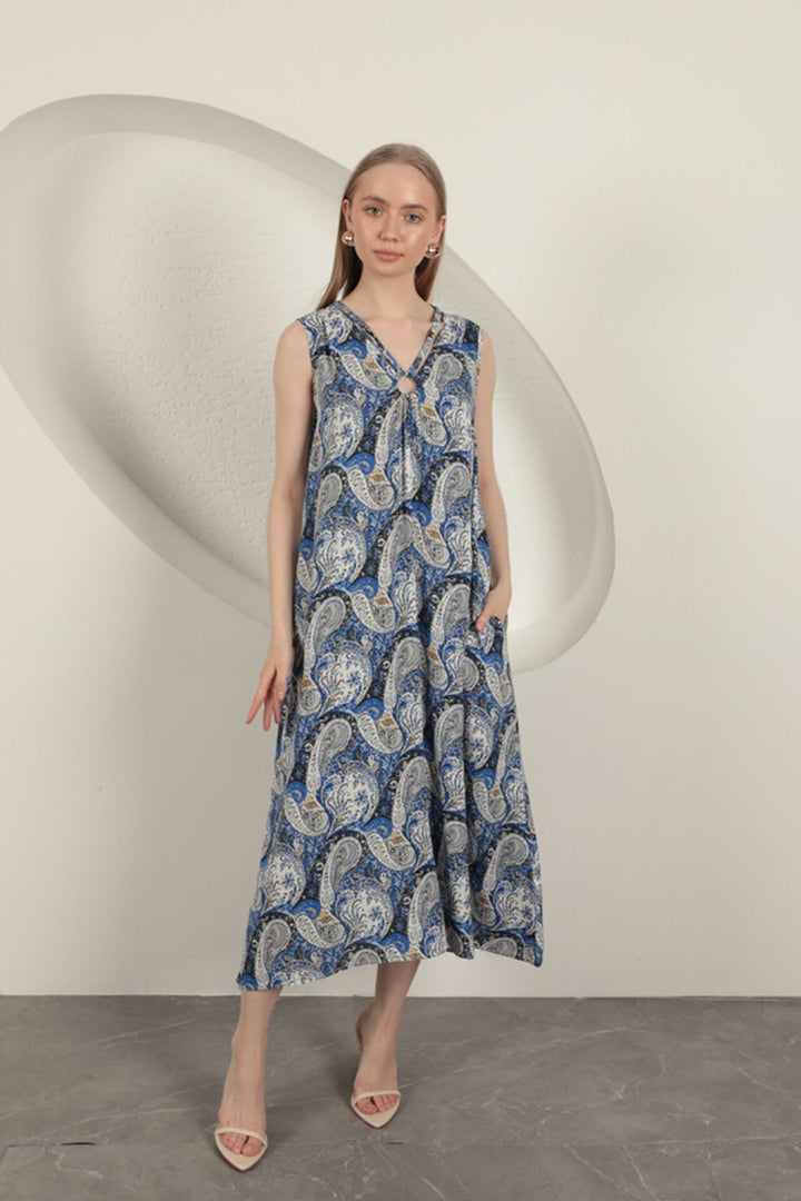 KKT Viscose Fabric Ethnic Patterned Dress-Sax - Portsmouth