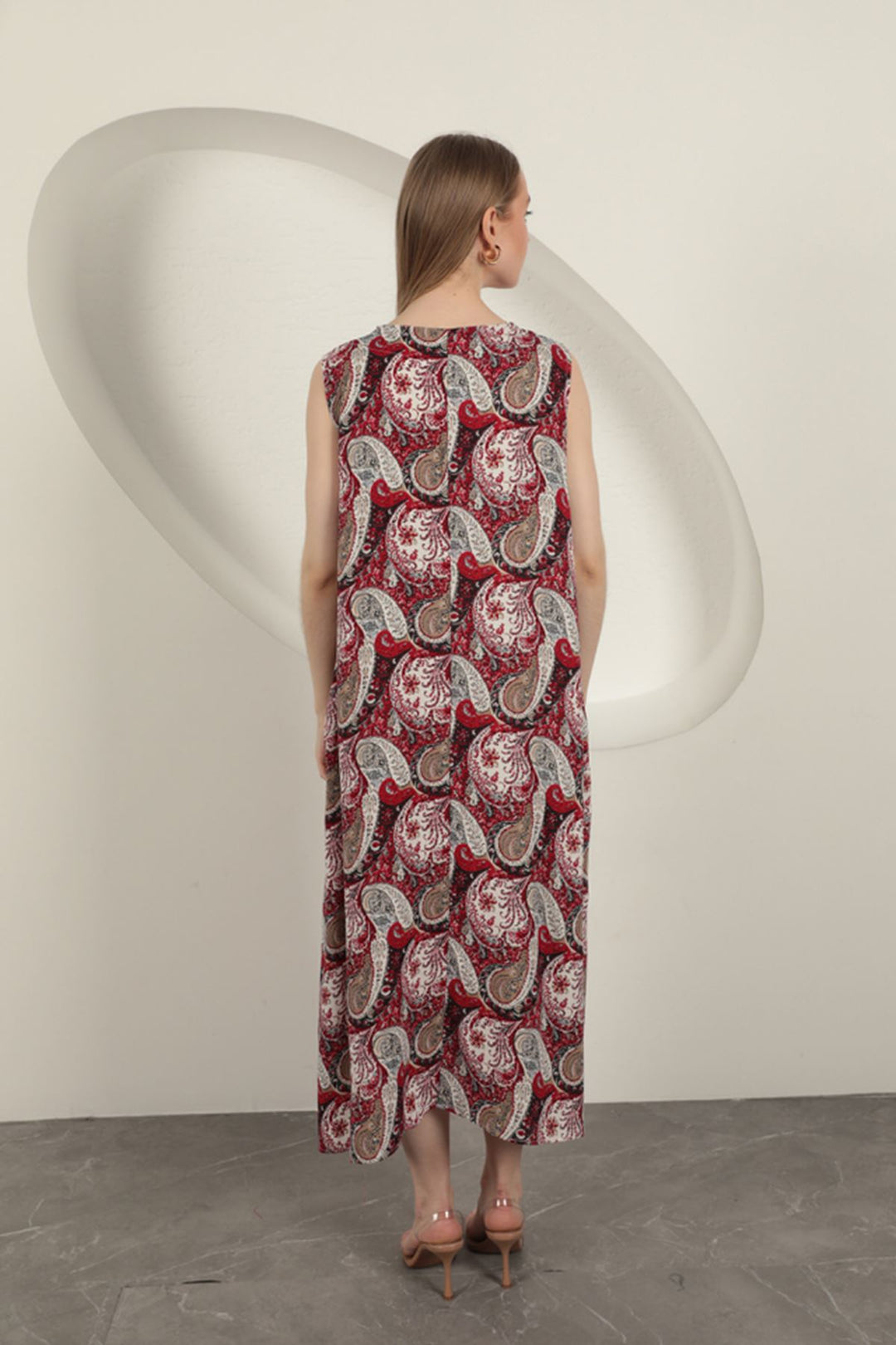 KKT Viscose Fabric Ethnic Patterned Dress-Red - San Pedro Garza García