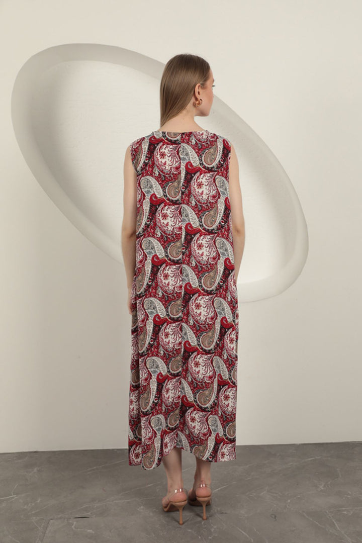 KKT Viscose Fabric Ethnic Patterned Dress-Red - San Pedro Garza García