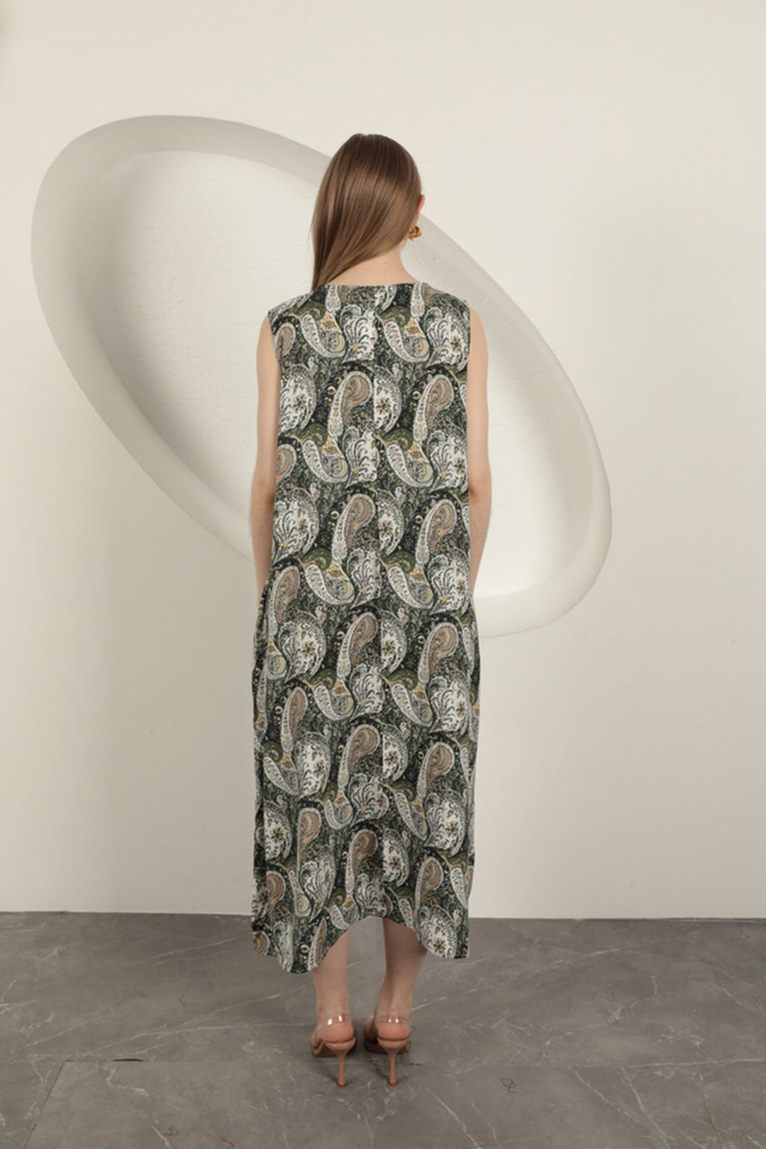 KKT Viscose Fabric Ethnic Patterned Dress-Green - Olney