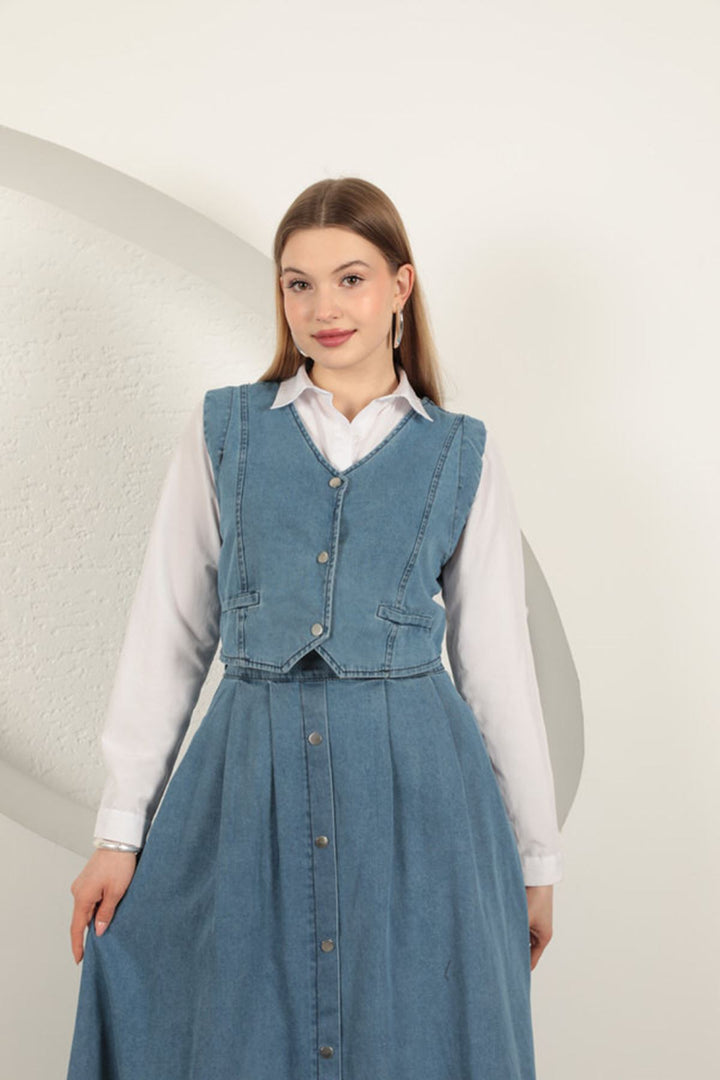 KKT Denim Fabric Vest Suit-Blue - Medemblik