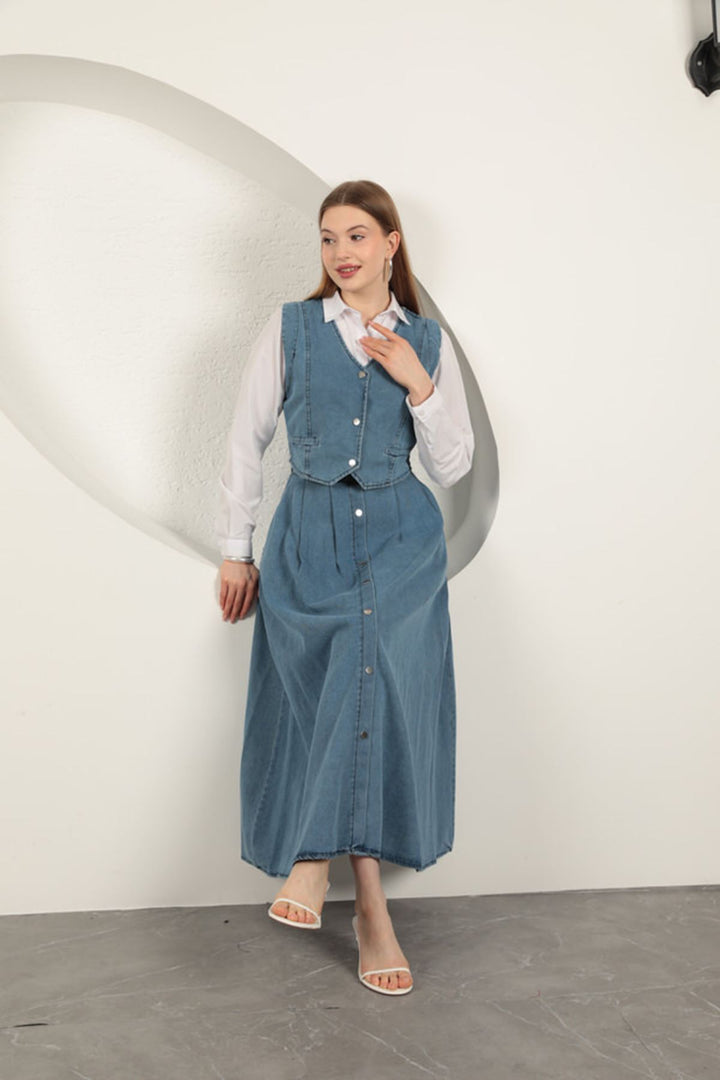 KKT Denim Fabric Vest Suit-Blue - Medemblik