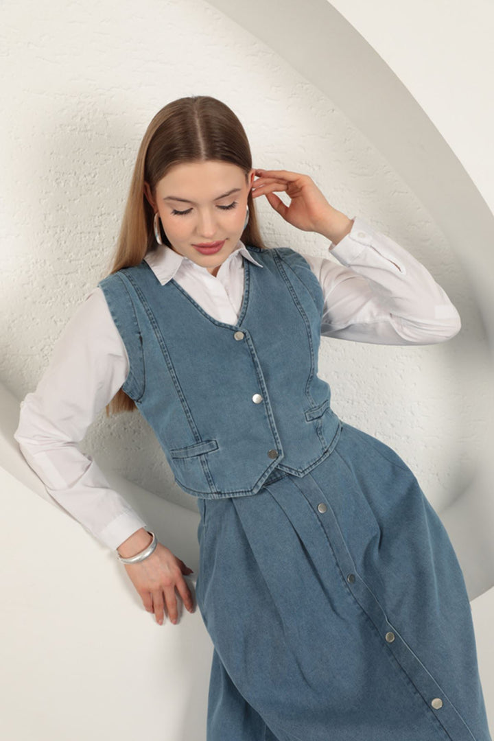 KKT Denim Fabric Vest Suit-Blue - Medemblik