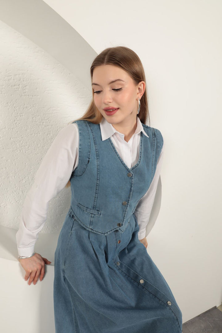 KKT Denim Fabric Vest Suit-Blue - Medemblik