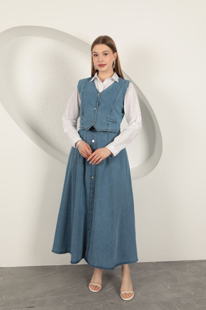 KKT Denim Fabric Vest Suit-Blue - Medemblik