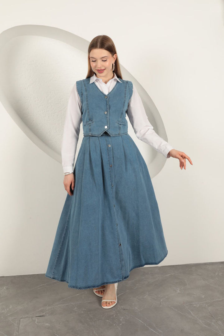KKT Denim Fabric Vest Suit-Blue - Medemblik