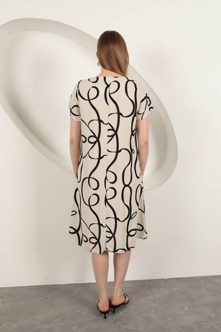 KKT Viscose Fabric Striped Patterned Dress-Ecru - Gießen