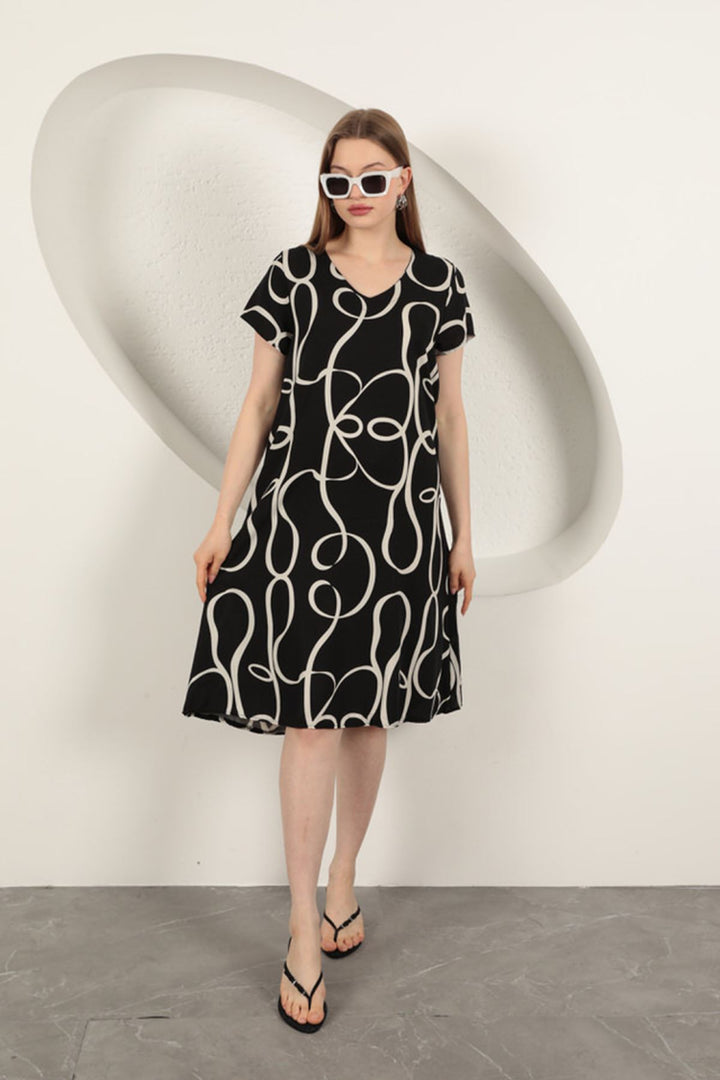 KKT Viscose Fabric Striped Patterned Dress-Black/Ecru - Tupelo