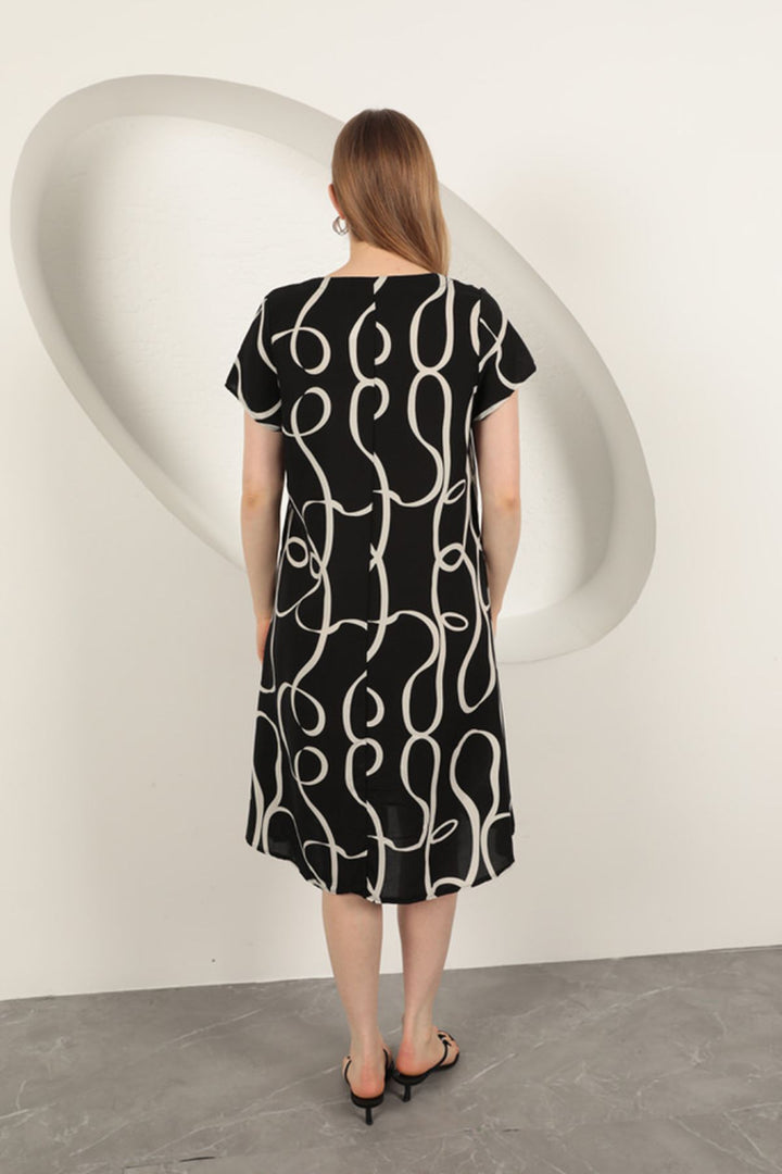 KKT Viscose Fabric Striped Patterned Dress-Black/Ecru - Tupelo