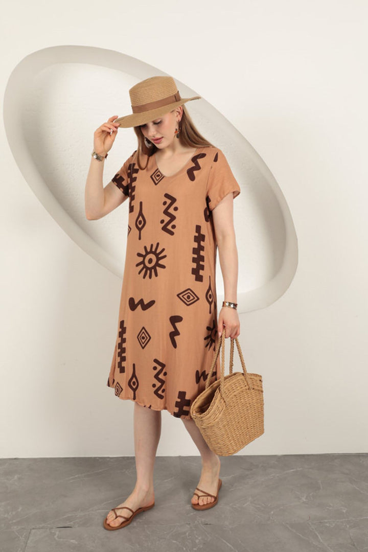 KKT Viscose Fabric Ethnic Dress-Tan - Tournai