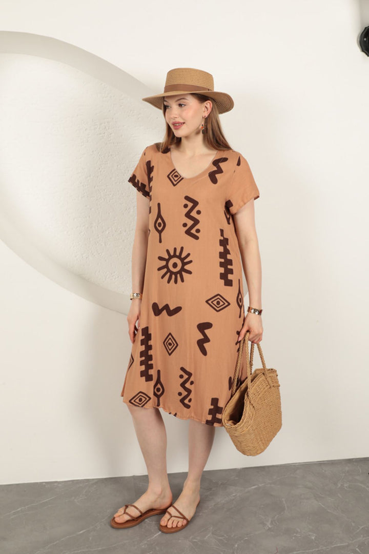 KKT Viscose Fabric Ethnic Dress-Tan - Tournai