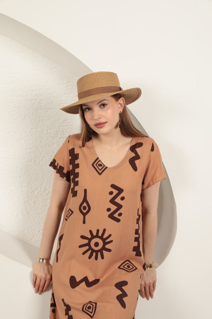 KKT Viscose Fabric Ethnic Dress-Tan - Tournai