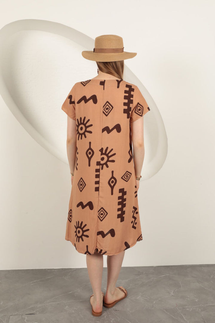 KKT Viscose Fabric Ethnic Dress-Tan - Tournai