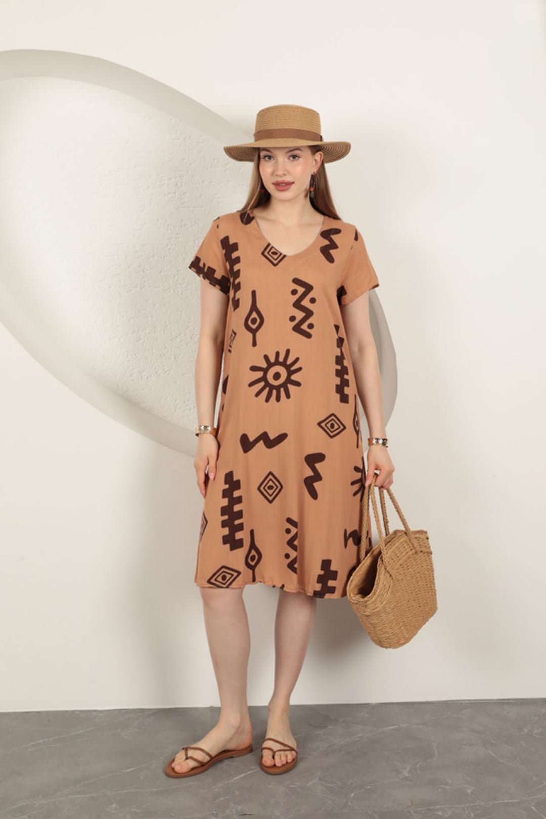 KKT Viscose Fabric Ethnic Dress-Tan - Tournai