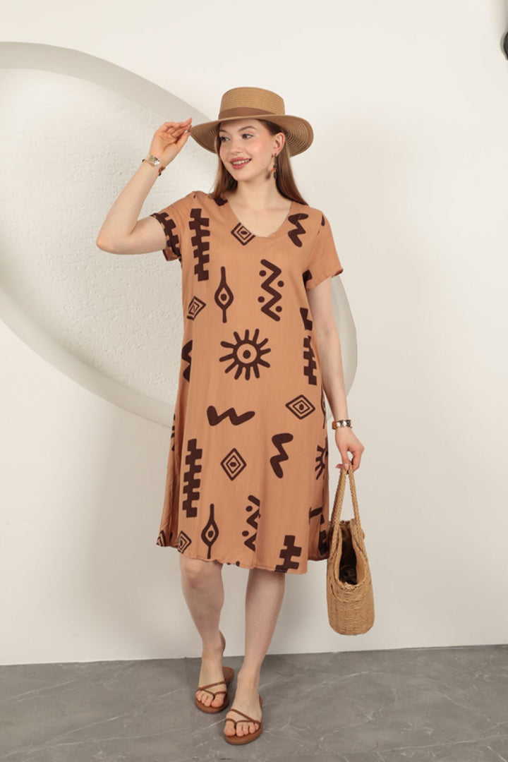 KKT Viscose Fabric Ethnic Dress-Tan - Tournai