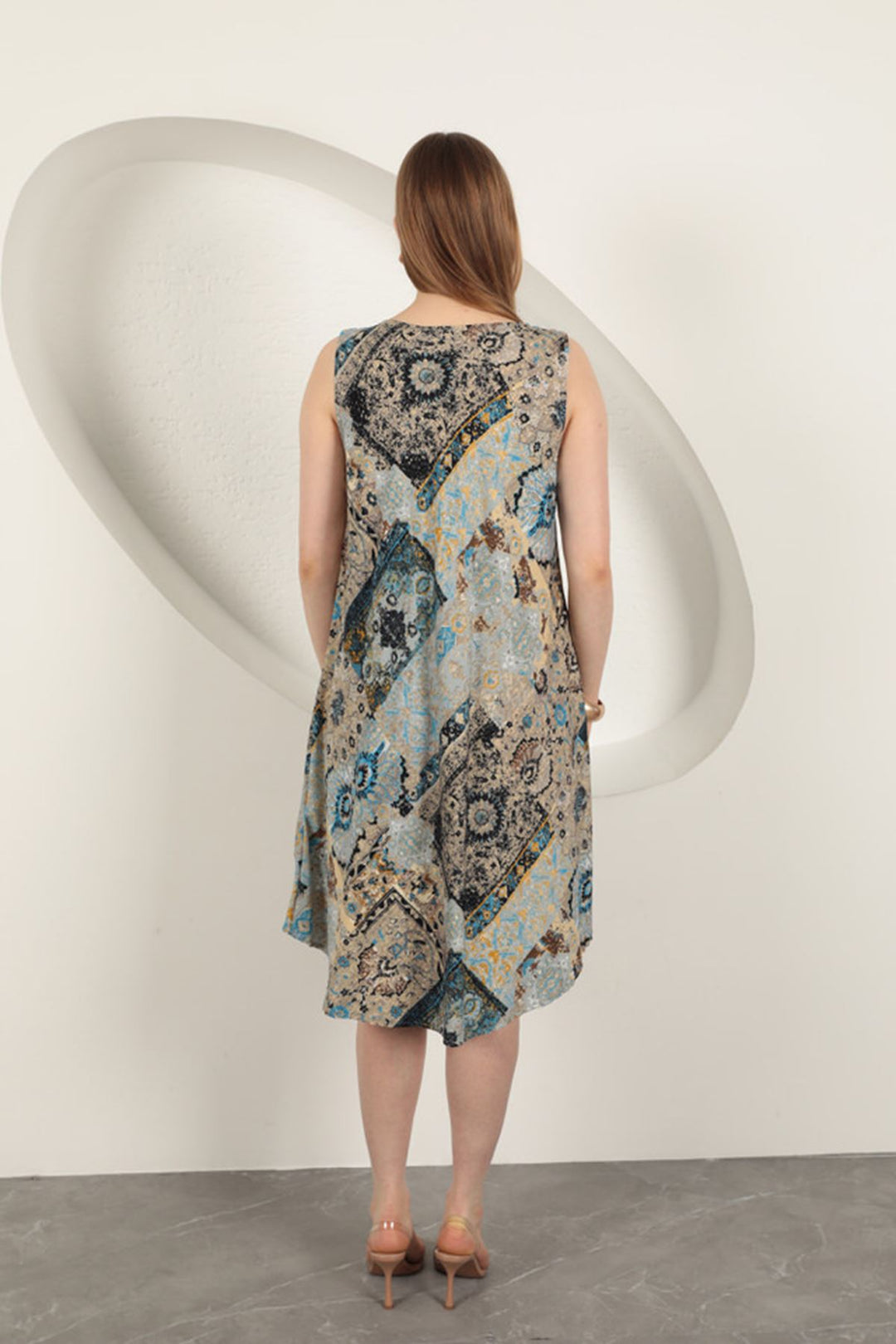 KKT Viscose Fabric Ethnic Patterned Dress-Beige - Kornwestheim