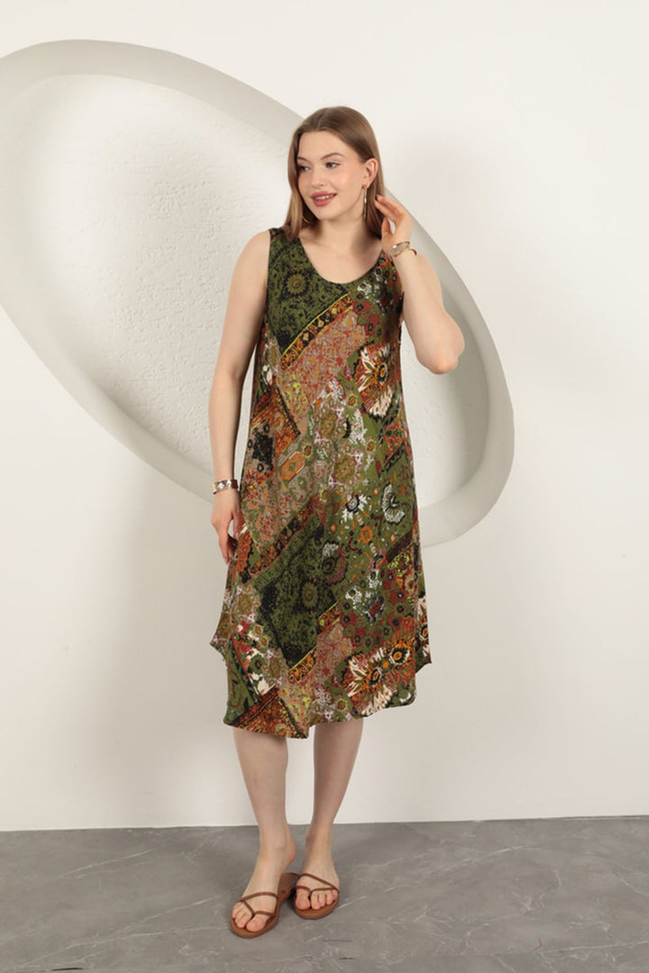 KKT Viscose Fabric Ethnic Patterned Dress-Green - Palm Bay