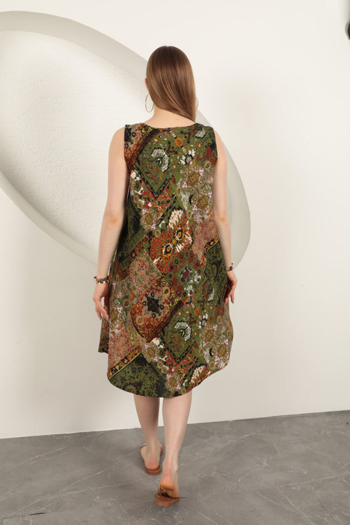 KKT Viscose Fabric Ethnic Patterned Dress-Green - Palm Bay