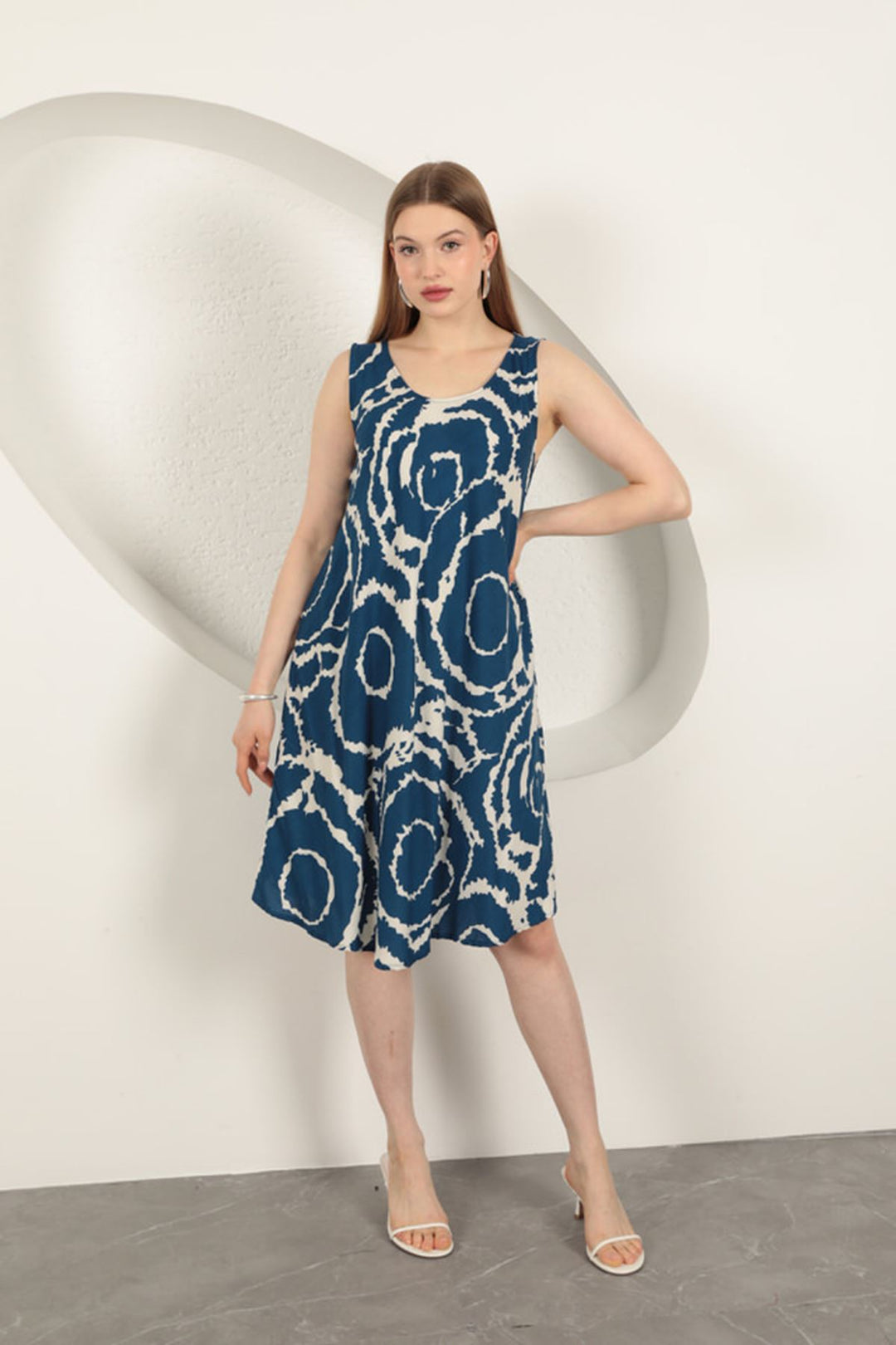 KKT Viscose Fabric Patterned Dress-Indigo - Vineland