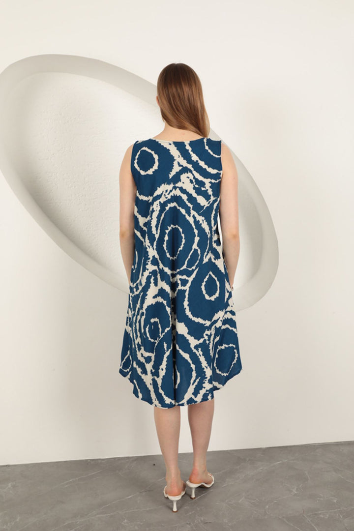 KKT Viscose Fabric Patterned Dress-Indigo - Vineland