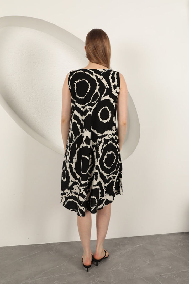 KKT Viscose Fabric Patterned Dress-Black - Mobile