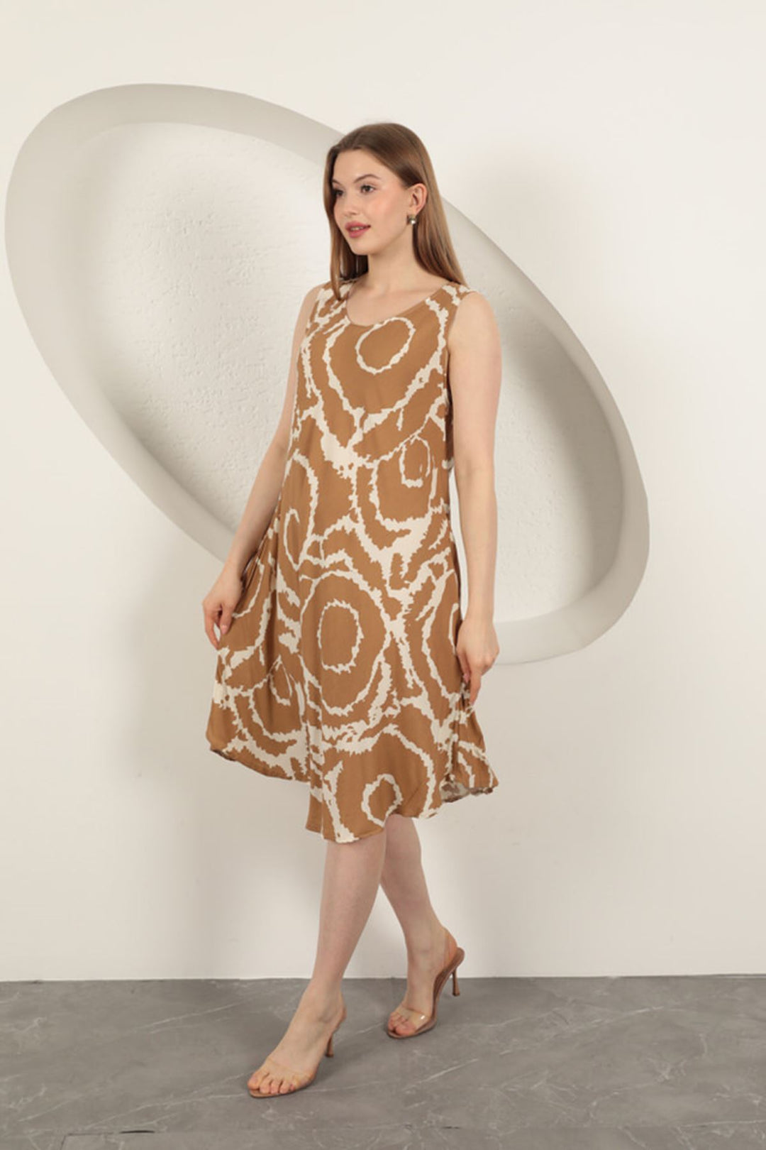 KKT Viscose Fabric Patterned Dress-Tan - Steinfurt