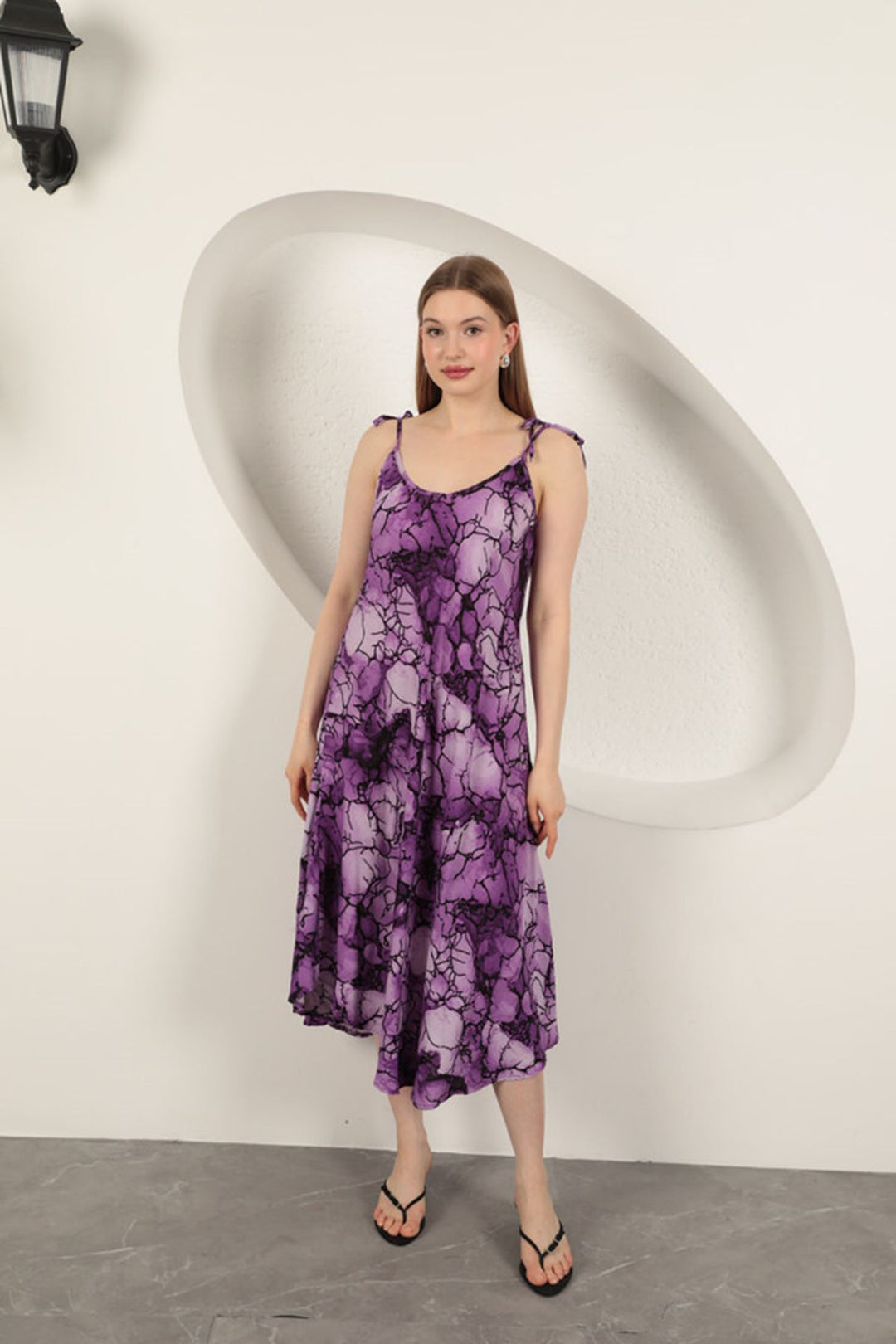 KKT Viscose Fabric Watercolour Patterned Dress-Purple - Ocozocoautla de Espinosa