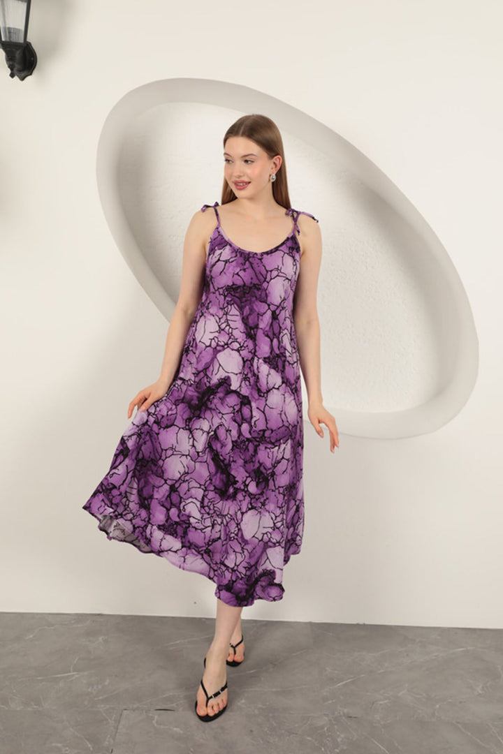 KKT Viscose Fabric Watercolour Patterned Dress-Purple - Ocozocoautla de Espinosa