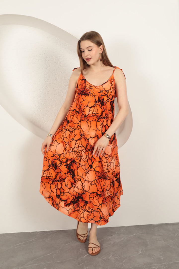 KKT Viscose Fabric Watercolour Patterned Dress-Orange - Kendale Lakes