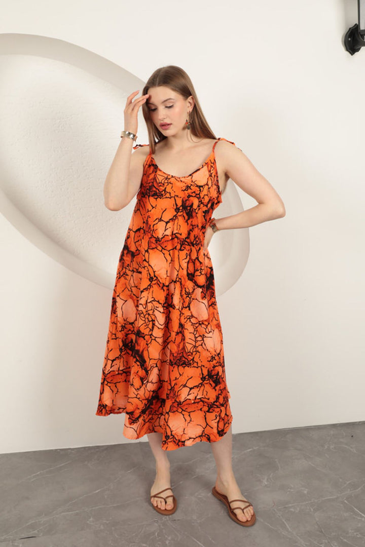 KKT Viscose Fabric Watercolour Patterned Dress-Orange - Kendale Lakes