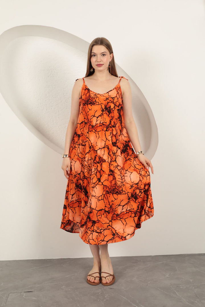 KKT Viscose Fabric Watercolour Patterned Dress-Orange - Kendale Lakes