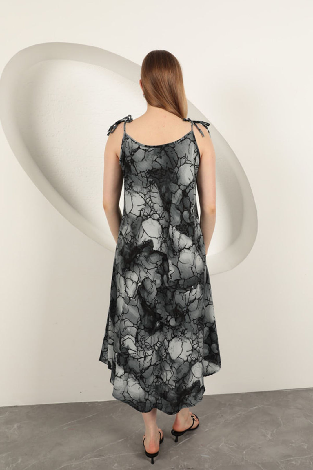 KKT Viscose Fabric Watercolour Patterned Dress-Black - Old Bridge