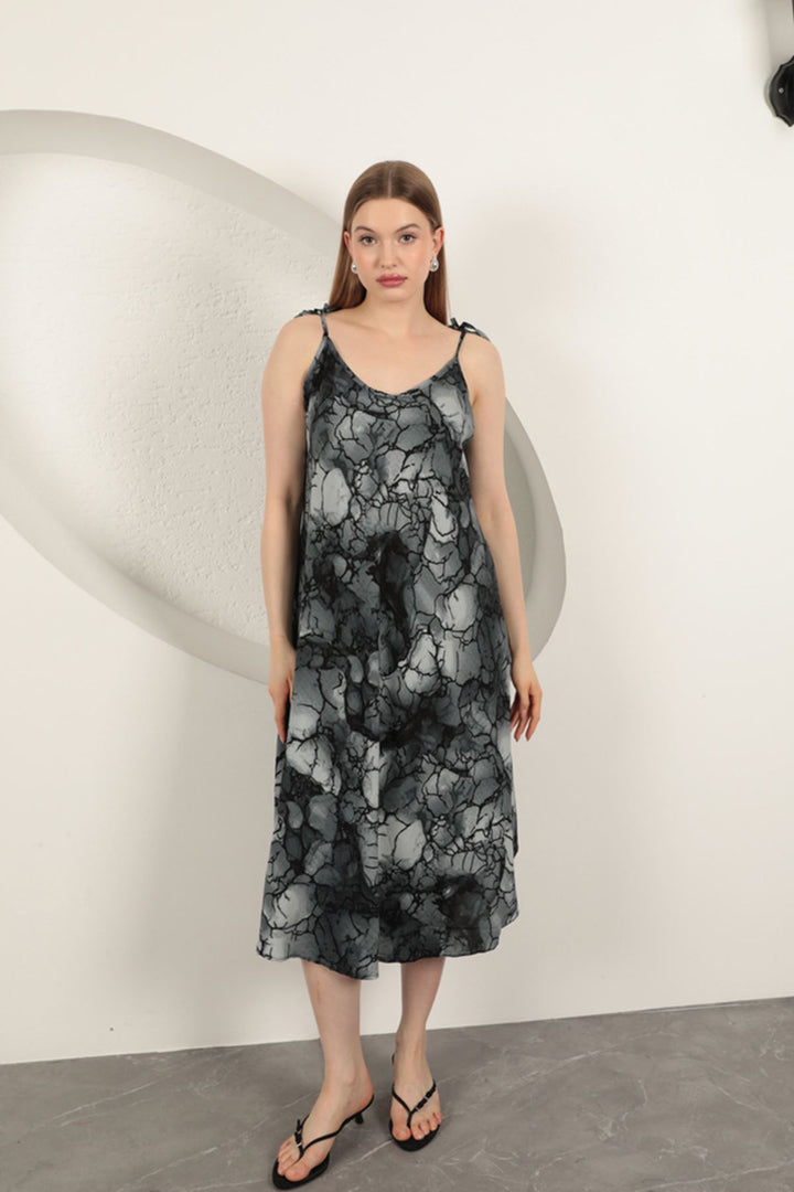 KKT Viscose Fabric Watercolour Patterned Dress-Black - Old Bridge