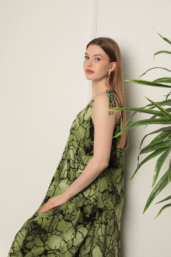 KKT Viscose Fabric Watercolour Patterned Dress-Oil Green - Redondo Beach