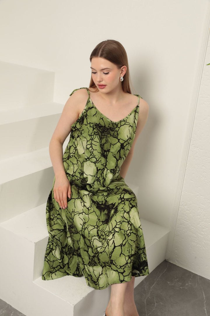KKT Viscose Fabric Watercolour Patterned Dress-Oil Green - Redondo Beach
