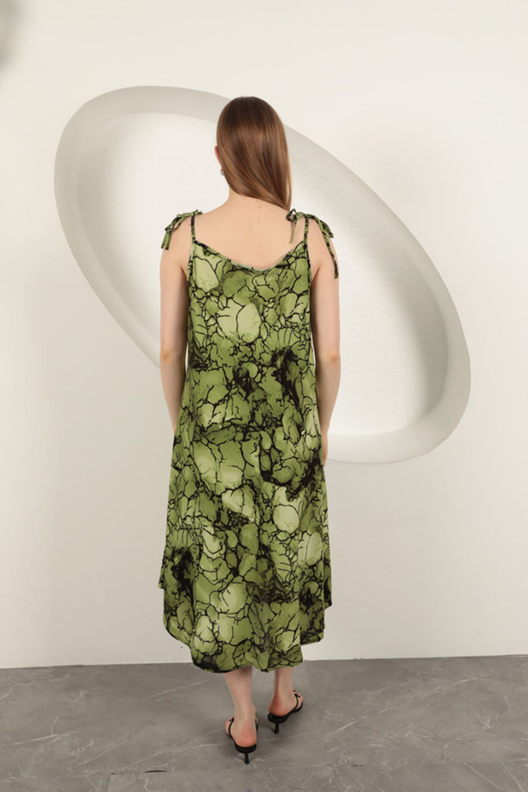 KKT Viscose Fabric Watercolour Patterned Dress-Oil Green - Redondo Beach