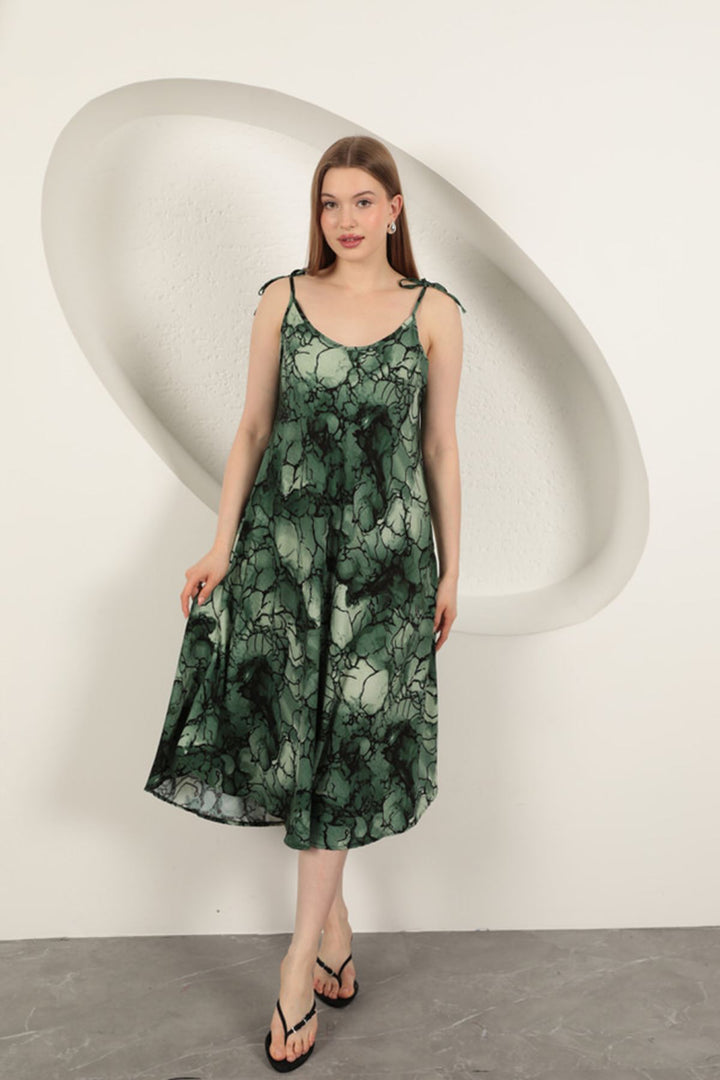 KKT Viscose Fabric Watercolour Patterned Dress-Green - Uruapan