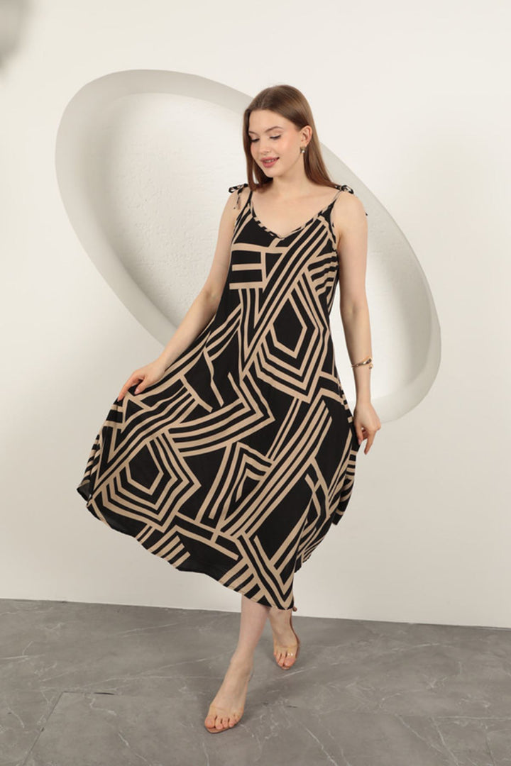 KKT Viscose Fabric Striped Dress-Beige - Austin