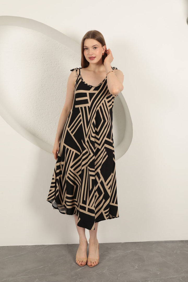 KKT Viscose Fabric Striped Dress-Beige - Austin