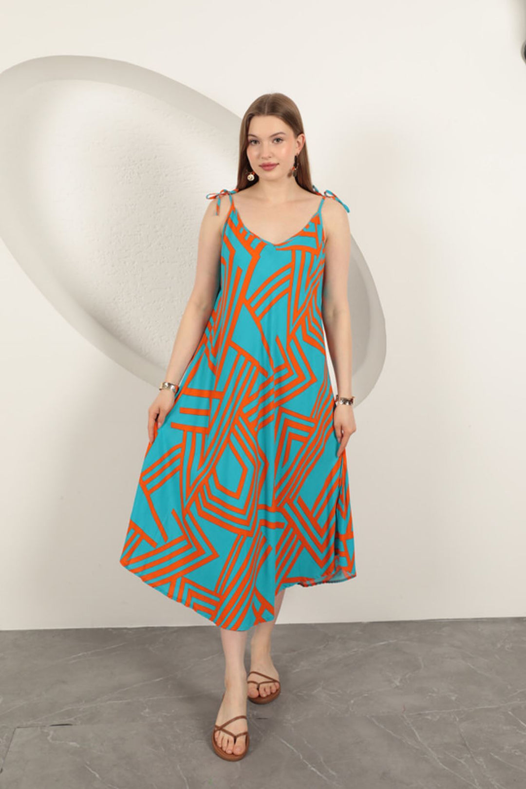 KKT Viscose Fabric Striped Dress-Orange - Fastiv